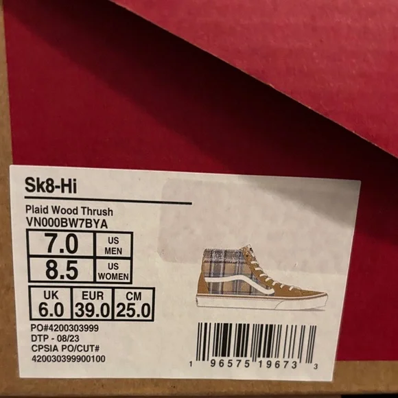 Vans Sk8-Hi Tops Plaid Wood Thrush Women’s Sizes - Picture 10 of 11